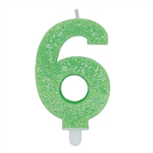 CANDELINA NUMERO 6 DI CERA SWEETY VERDE GLITTER 9CM