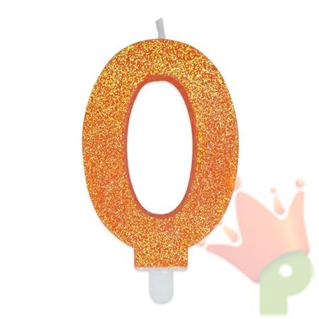 CANDELINA NUMERO 0 DI CERA SWEETY ARANCIO GLITTER 9CM