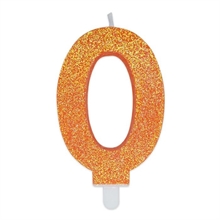 CANDELINA NUMERO 0 DI CERA SWEETY ARANCIO GLITTER 9CM