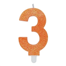 CANDELINA NUMERO 3 DI CERA SWEETY ARANCIO GLITTER 9CM