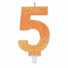 CANDELINA NUMERO 5 DI CERA SWEETY ARANCIO GLITTER 9CM